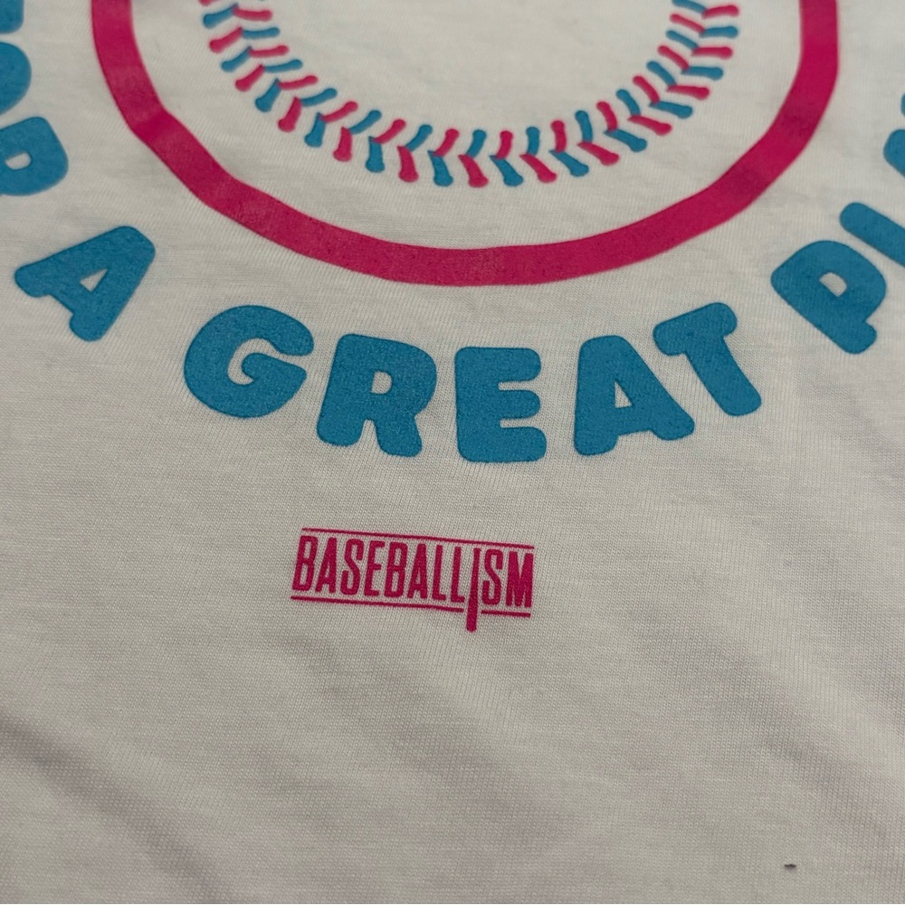 White Baseballism Great Day Graphic Tee with Blue and Pink Accents UNISEX - Picture 8 of 8